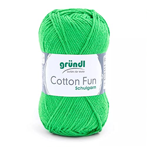 Gründl Cotton Fun Strickgarn/ Häkelgarn (weiches Garn aus 100% Baumwolle , OEKO-TEX zertifiziert, 50 g/115 m, Nadelstärke: 3-4, 1 Knäuel á 50 g), Froschgrün von Gründl