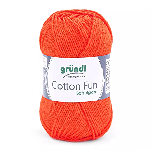 Gründl Cotton Fun Strickgarn/ Häkelgarn (weiches Garn aus 100% Baumwolle , OEKO-TEX zertifiziert, 50 g/115 m, Nadelstärke: 3-4, 1 Knäuel á 50 g), Orange von Gründl