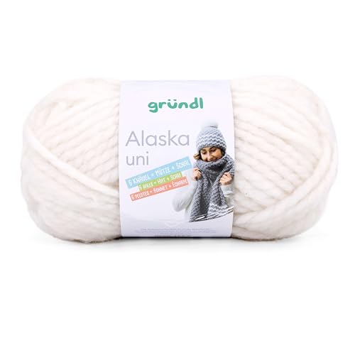 Gründl Alaska uni Wolle zum Stricken aus 80% Polyacryl, 20% Wolle, dicke Wolle 100 g, ecru von Gründl