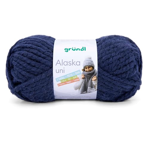 Gründl Alaska uni Wolle zum Stricken aus 80% Polyacryl, 20% Wolle, dicke Wolle 100 g, marine von Gründl