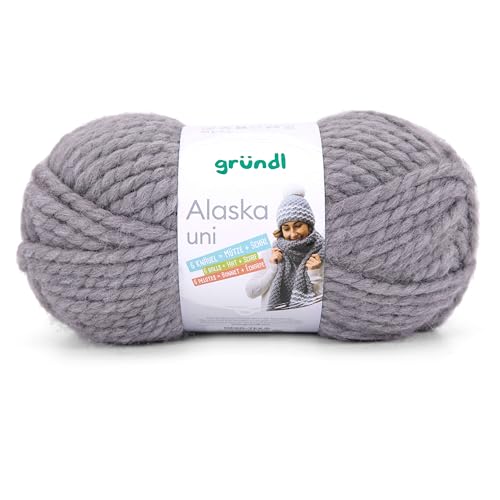 Gründl Alaska uni Wolle zum Stricken aus 80% Polyacryl, 20% Wolle, dicke Wolle 100 g, mittelgrau von Gründl