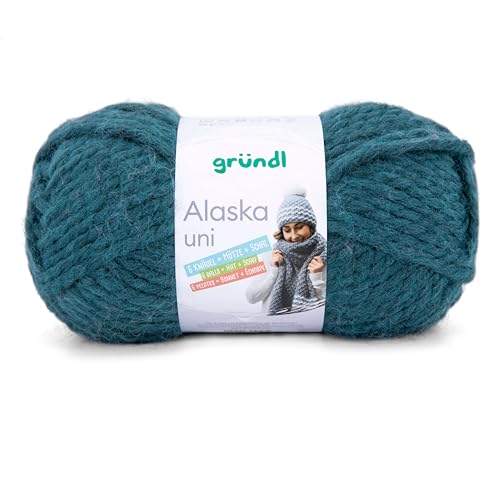 Gründl Alaska uni Wolle zum Stricken aus 80% Polyacryl, 20% Wolle, dicke Wolle 100 g, petrol von Gründl