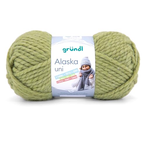 Gründl Alaska uni Wolle zum Stricken aus 80% Polyacryl, 20% Wolle, dicke Wolle 100 g, pistazie von Gründl