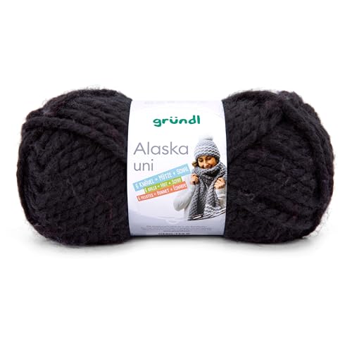 Gründl Alaska uni Wolle zum Stricken aus 80% Polyacryl, 20% Wolle, dicke Wolle 100 g, schwarz von Gründl