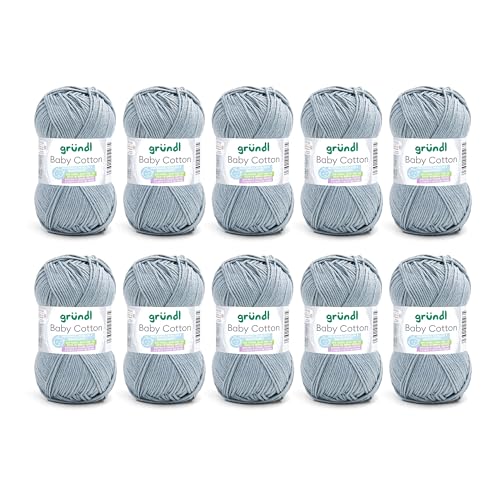 Gründl Baby Cotton Wolle zum Stricken und Häkeln, Babywolle aus 50% Baumwolle, 50% Polyacryl, strapazierfähig und pflegeleicht, 50 g / 140 m, Nadelstärke: 3,5-4,5, 10 x 50 g), aquamarin von Gründl