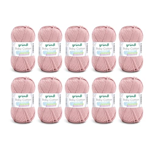 Gründl Baby Cotton Wolle zum Stricken und Häkeln, Babywolle aus 50% Baumwolle, 50% Polyacryl, strapazierfähig und pflegeleicht, 50 g / 140 m, Nadelstärke: 3,5-4,5, 10 x 50 g), pfirsich von Gründl