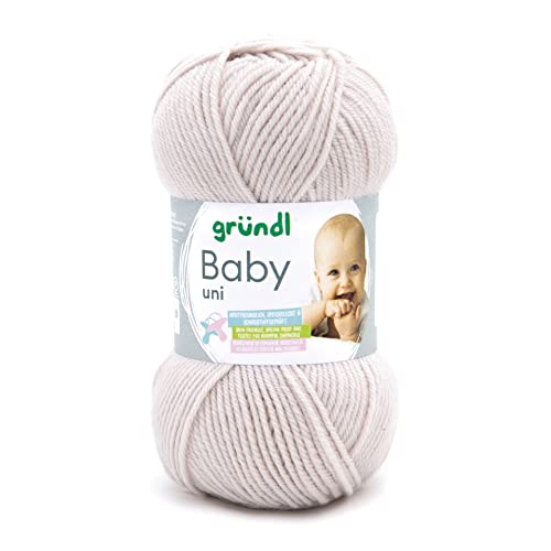 Gründl Baby uni Strickgarn/Häkelgarn (OEKO-TEX zertifizierte Wolle, strapazierfähig und pflegeleicht, 70% Polyacryl 30% Polyamid, 50 g / 150 m, Nadelstärke: 3,5-4,5, 1 x 50 g), ecru von Gründl