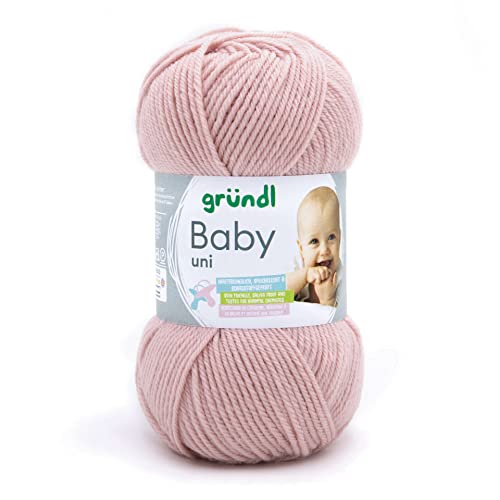 Gründl Baby uni Strickgarn/Häkelgarn (OEKO-TEX zertifizierte Baby Wolle, strapazierfähig und pflegeleicht, 70% Polyacryl 30% Polyamid, 50 g / 150 m, Nadelstärke: 3,5-4,5, 1 x 50 g), altrosa von Gründl