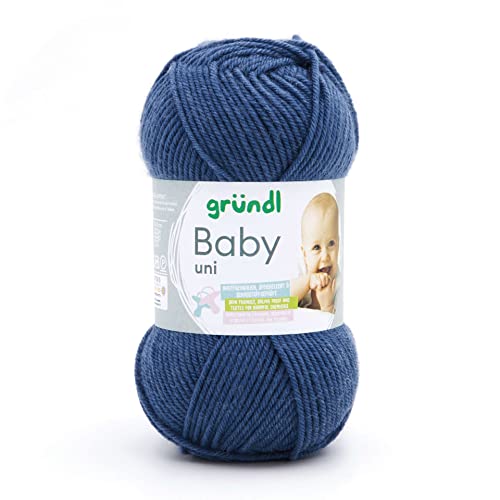 Gründl Baby uni Strickgarn/Häkelgarn (OEKO-TEX zertifizierte Baby Wolle, strapazierfähig und pflegeleicht, 70% Polyacryl 30% Polyamid, 50 g / 150 m, Nadelstärke: 3,5-4,5, 1 x 50 g), jeans von Gründl