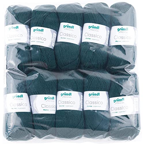 Gründl Classico Wolle (OEKO-TEX® zertifiziertes Strickgarn aus 50 % Schurwolle (Merino) & 50 % Polyacryl, 50 g/120 m, Nadelstärke: 3,5 - 4,5, 10 Knäuel á 50 g), Tanne von Gründl