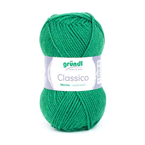 Gründl Classico Wolle (OEKO-TEX® zertifiziertes Strickgarn aus 50% Schurwolle (Merino) & 50% Polyacryl, 50 g/120 m, Nadelstärke: 3,5-4,5, 1 Knäuel á 50 g), Blattgrün von Gründl