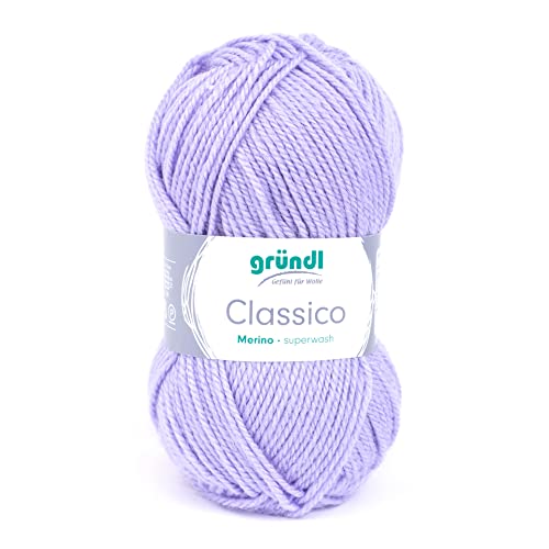 Gründl Classico Wolle (OEKO-TEX® zertifiziertes Strickgarn aus 50% Schurwolle (Merino) & 50% Polyacryl, 50 g/120 m, Nadelstärke: 3,5-4,5, 1 Knäuel á 50 g), Flieder von Gründl