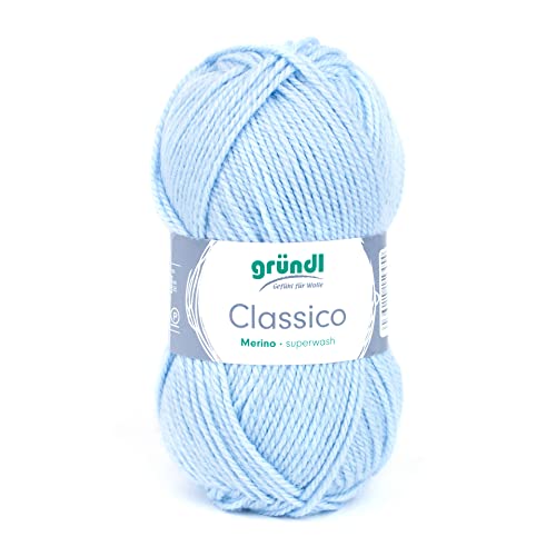 Gründl Classico Wolle (OEKO-TEX® zertifiziertes Strickgarn aus 50% Schurwolle (Merino) & 50% Polyacryl, 50 g/120 m, Nadelstärke: 3,5-4,5, 1 Knäuel á 50 g), Hellblau von Gründl