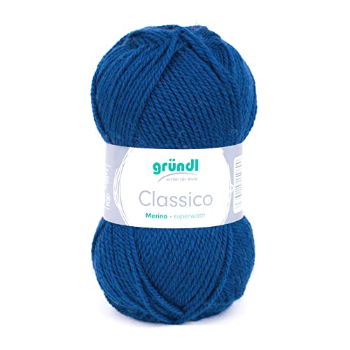 Gründl Classico Wolle (OEKO-TEX® zertifiziertes Strickgarn aus 50% Schurwolle (Merino) & 50% Polyacryl, 50 g/120 m, Nadelstärke: 3,5-4,5, 1 Knäuel á 50 g), Marine von Gründl