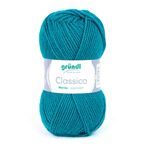 Gründl Classico Wolle (OEKO-TEX® zertifiziertes Strickgarn aus 50% Schurwolle (Merino) & 50% Polyacryl, 50 g/120 m, Nadelstärke: 3,5-4,5, 1 Knäuel á 50 g), Petrol von Gründl