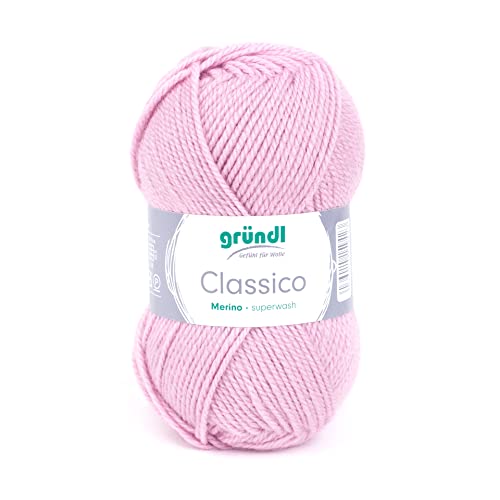 Gründl Classico Wolle (OEKO-TEX® zertifiziertes Strickgarn aus 50% Schurwolle (Merino) & 50% Polyacryl, 50 g/120 m, Nadelstärke: 3,5-4,5, 1 Knäuel á 50 g), Rose von Gründl