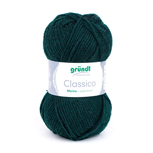 Gründl Classico Wolle (OEKO-TEX® zertifiziertes Strickgarn aus 50% Schurwolle (Merino) & 50% Polyacryl, 50 g/120 m, Nadelstärke: 3,5-4,5, 1 Knäuel á 50 g), Tanne von Gründl