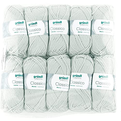 Gründl Classico Wolle (OEKO-TEX® zertifiziertes Strickgarn aus 50 % Schurwolle (Merino) & 50 % Polyacryl, 50 g/120 m, Nadelstärke: 3,5 - 4,5, 10 Knäuel á 50 g), Hellgrau von Gründl