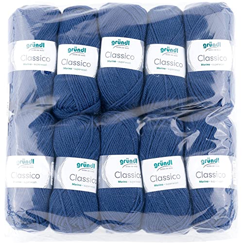 Gründl Classico Wolle (OEKO-TEX® zertifiziertes Strickgarn aus 50 % Schurwolle (Merino) & 50 % Polyacryl, 50 g/120 m, Nadelstärke: 3,5 - 4,5, 10 Knäuel á 50 g), Marine von Gründl