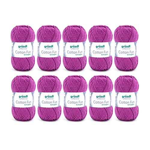 Gründl Wolle Cotton Fun Strickgarn Häkelgarn 100% Baumwolle, purpur, 10 x 50 g, 500 von Gründl