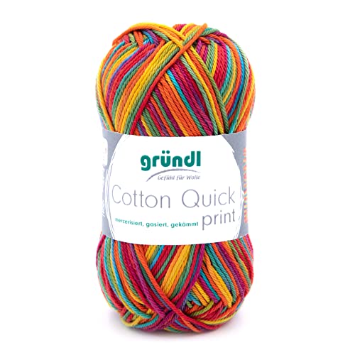 Gründl Cotton Quick Print Strickgarn/Häkelgarn (farbenfrohes Garn aus 100% Baumwolle, OEKO-TEX zertifiziert, 50 g / 125 m, Nadelstärke: 3-4, 1 x 50 g), Carneval Multicolor von Gründl