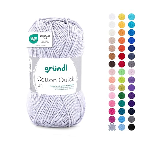 Gründl Wolle Cotton Quick uni Garn zum Stricken & Häkeln aus 100 % Baumwolle, 1 Knäuel 50 g / 125 m, Häkelgarn/ Strickgarn , Hellgrau von Gründl