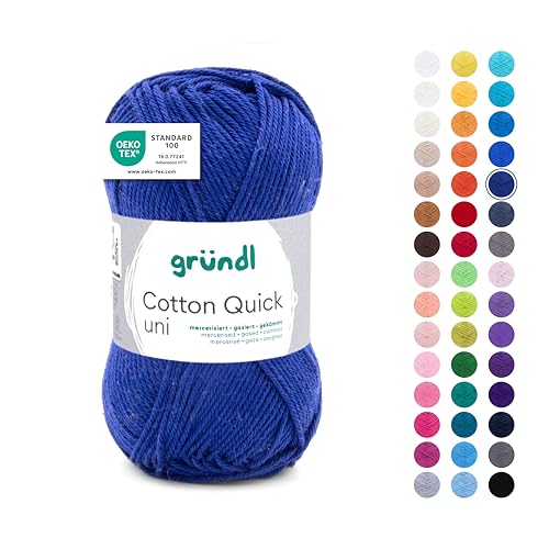 Gründl Wolle Cotton Quick uni - Wolle zum Häkeln aus 100 % Baumwolle - Wolle zum Stricken - glänzendes Baumwollgarn 1 Knäuel 50 g / 125 m - Marineblau von Gründl