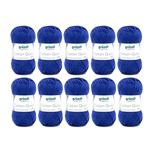 Gründl Cotton Quick Uni, 10 Knäuel à 50 g (strapazierfähige und langlebige Wolle, pflegeleichtes waschbares Garn aus 100% Baumwolle, 50 g / 125 m, Nadelstärke: 3-4, 10 x 50 g), Marineblau von Gründl