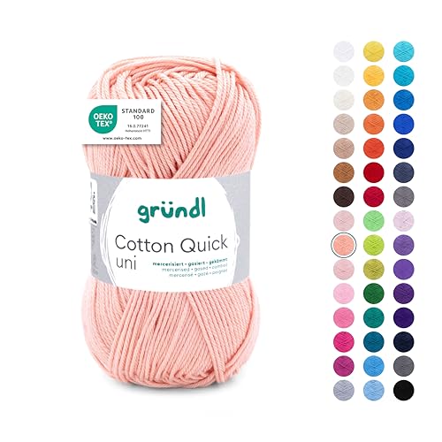 Gründl Wolle Cotton Quick uni Garn zum Stricken & Häkeln aus 100% Baumwolle, 1 Knäuel 50 g / 125 m, Häkelgarn/Strickgarn, Apricot von Gründl