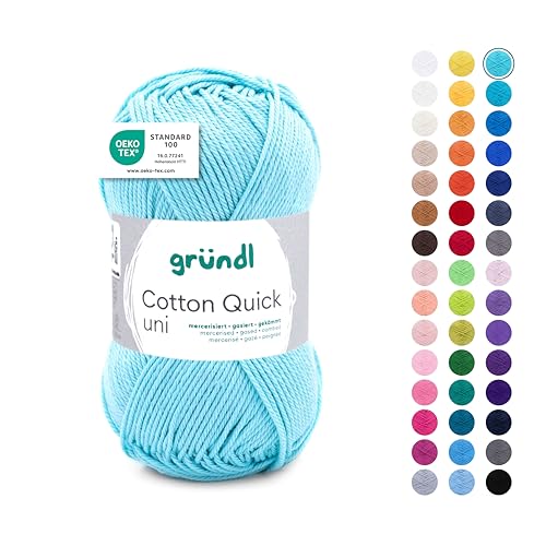 Gründl Wolle Cotton Quick uni Garn zum Stricken & Häkeln aus 100% Baumwolle, 1 Knäuel 50 g / 125 m, Häkelgarn/Strickgarn, Babyblau von Gründl