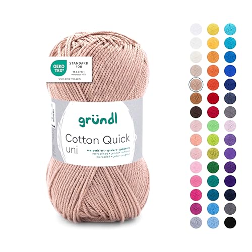 Gründl Wolle Cotton Quick uni Garn zum Stricken & Häkeln aus 100 % Baumwolle, 1 Knäuel 50 g / 125 m, Häkelgarn/ Strickgarn , Beige von Gründl