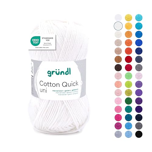 Gründl Wolle Cotton Quick uni Garn zum Stricken & Häkeln aus 100% Baumwolle, 1 Knäuel 50 g / 125 m, Häkelgarn/Strickgarn, Creme von Gründl