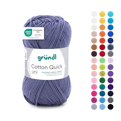 Gründl Wolle Cotton Quick uni Garn zum Stricken & Häkeln aus 100% Baumwolle, 1 Knäuel 50 g / 125 m, Häkelgarn/Strickgarn, Grau Blau von Gründl