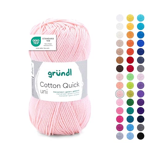 Gründl Wolle Cotton Quick uni - Wolle zum Häkeln aus 100% Baumwolle - Wolle zum Stricken - glänzendes Baumwollgarn 1 Knäuel 50 g / 125 m - Hellrosa von Gründl