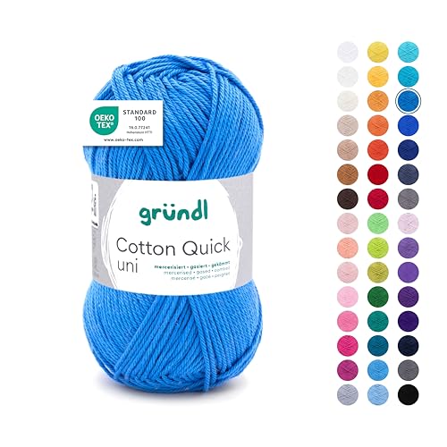 Gründl Wolle Cotton Quick uni - Wolle zum Häkeln aus 100% Baumwolle - Wolle zum Stricken - glänzendes Baumwollgarn 1 Knäuel 50 g / 125 m - Mittelblau von Gründl