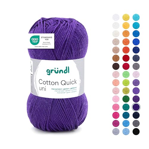 Gründl Wolle Cotton Quick uni Garn zum Stricken & Häkeln aus 100% Baumwolle, 1 Knäuel 50 g / 125 m, Häkelgarn/Strickgarn, Pflaume von Gründl