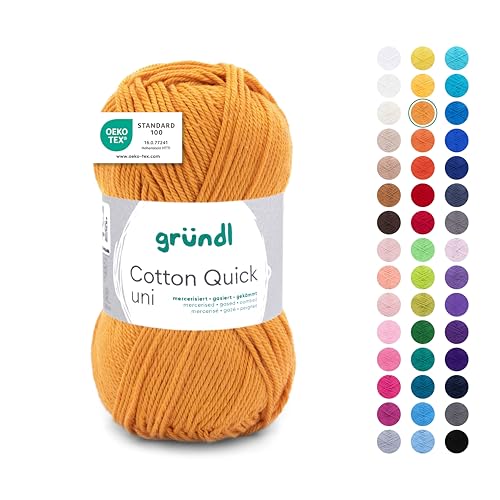 Gründl Wolle Cotton Quick uni - Wolle zum Häkeln aus 100% Baumwolle - Wolle zum Stricken - glänzendes Baumwollgarn 1 Knäuel 50 g / 125 m - Senf von Gründl