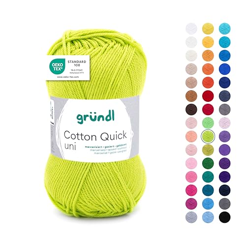 Gründl Wolle Cotton Quick uni Garn zum Stricken & Häkeln aus 100% Baumwolle, 1 Knäuel 50 g / 125 m, Häkelgarn/Strickgarn, Hellgrün von Gründl