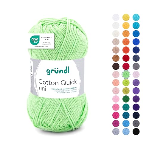 Gründl Wolle Cotton Quick uni Garn zum Stricken & Häkeln aus 100 % Baumwolle, 1 Knäuel 50 g / 125 m, Häkelgarn/ Strickgarn , Kiwi von Gründl