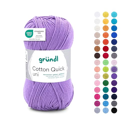 Gründl Wolle Cotton Quick uni Garn zum Stricken & Häkeln aus 100 % Baumwolle, 1 Knäuel 50 g / 125 m, Häkelgarn/ Strickgarn , Lavendel von Gründl