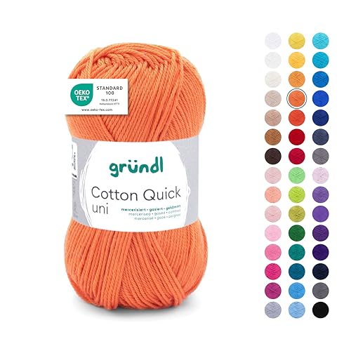 Gründl Wolle Cotton Quick uni - Wolle zum Häkeln aus 100% Baumwolle - Wolle zum Stricken - glänzendes Baumwollgarn 1 Knäuel 50 g / 125 m - Orange 2 von Gründl