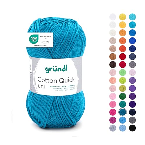 Gründl Wolle Cotton Quick uni Garn zum Stricken & Häkeln aus 100% Baumwolle, 1 Knäuel 50 g / 125 m, Häkelgarn/Strickgarn, Petrol von Gründl