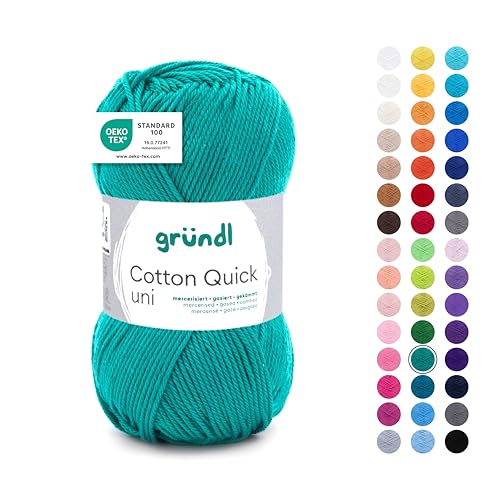 Gründl Wolle Cotton Quick uni - Wolle zum Häkeln aus 100 % Baumwolle - Wolle zum Stricken - glänzendes Baumwollgarn 1 Knäuel 50 g / 125 m - Smaragdgrün von Gründl