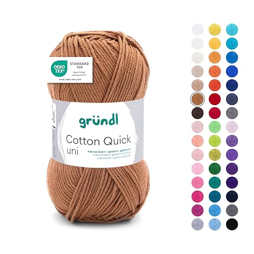 Gründl Wolle Cotton Quick uni Garn zum Stricken & Häkeln aus 100 % Baumwolle, 1 Knäuel 50 g / 125 m, Häkelgarn/ Strickgarn , Caramell von Gründl