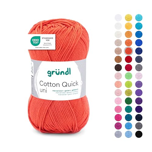 Gründl Wolle Cotton Quick uni Garn zum Stricken & Häkeln aus 100 % Baumwolle, 1 Knäuel 50 g / 125 m, Häkelgarn/ Strickgarn , Orange von Gründl