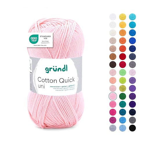 Gründl Wolle Cotton Quick uni Garn zum Stricken & Häkeln aus 100 % Baumwolle, 1 Knäuel 50 g / 125 m, Häkelgarn/ Strickgarn , Rosa von Gründl