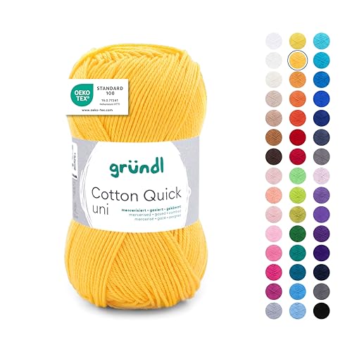 Gründl Wolle Cotton Quick uni - Wolle zum Häkeln aus 100 % Baumwolle - Wolle zum Stricken - glänzendes Baumwollgarn 1 Knäuel 50 g / 125 m - Maisgelb von Gründl