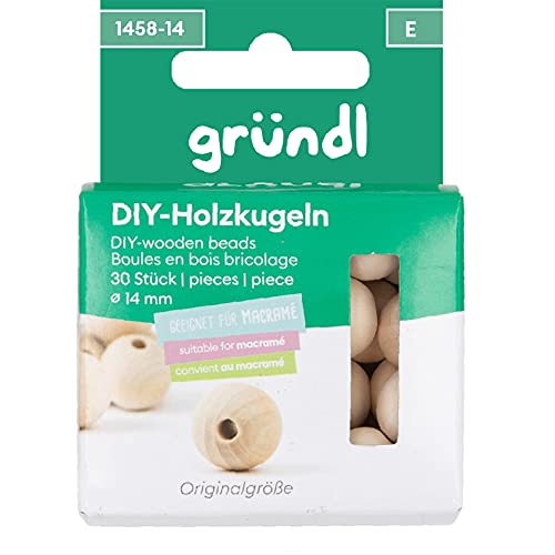 Gründl DIY-Holzkugeln,Mobile,Makramè, versch. Größen, 14 mm, 20 mm oder 25 mm wählbar, 100% Holz (14 mm 30 Stück Inhalt) von Gründl