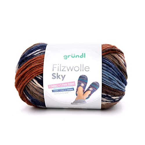 Gründl Filzwolle Sky, 100% Schurwolle, zum Strickfilzen, Stricken, Häkeln, 200m/200g, Nadelstärke 8-9mm (01) von Gründl