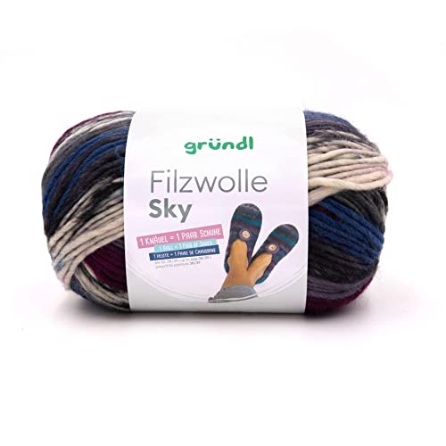 Gründl Filzwolle Sky, 100% Schurwolle, zum Strickfilzen, Stricken, Häkeln, 200m/200g, Nadelstärke 8-9mm (05) von Gründl